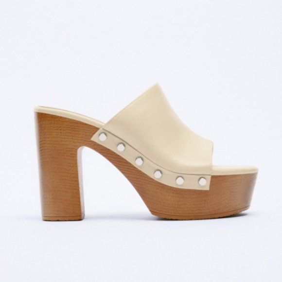 ZARA HEELED STUDDED CLOG MULES SANDALS - Picture 2 of 9